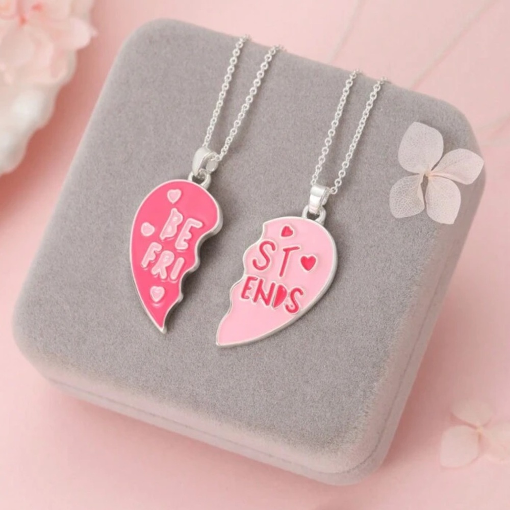 Pink Best Friends Heart Necklace Set